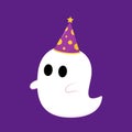 Cute ghost floating with Halloween pumpkin basket for Trick or Treat.