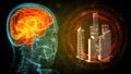 cg 3d illustration of industry, brain struck by uban life