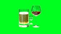 cg industrial 3d illustration, wine and drinks rendered isolated on green