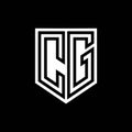 CG Logo monogram shield geometric black line inside white shield color design