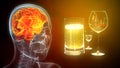 brain affected by wine and drinks, cg healthcare 3d illustration