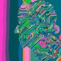 Cg non-ai Abstract human computer interface concept PCB circuit board robotic human head silhouette illustration Royalty Free Stock Photo