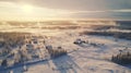 Romanticized Winter Farm And Village Aerial View In Rural Finland