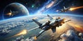 CGI advanced spacecraft battling in a dogfight movie scene Generative By AI