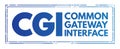 CGI Common Gateway Interface - provides the middleware between www servers and external databases and information sources, acronym