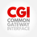 CGI Common Gateway Interface - provides the middleware between www servers and external databases and information sources, acronym