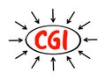CGI Common Gateway Interface - provides the middleware between www servers and external databases and information sources, acronym