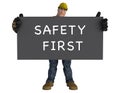 CGI Construction Worker Holding a Safety First Chalkboard Sign Royalty Free Stock Photo