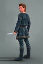 Rear View render of a mature male character in medieval fantasy style costume