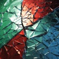 A CGI red and green shattered glass in stunning hyper-realistic detail.