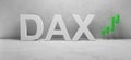 Cgi render image of the word DAX with green increasing candle sticks