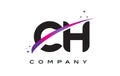 CH C H Black Letter Logo Design with Purple Magenta Swoosh