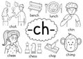 Ch digraph spelling rule black and white educational poster set for kids Royalty Free Stock Photo