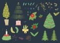 Set of illustrations for christmas and new year, themed set of winter stickers