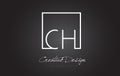 CH Square Frame Letter Logo Design with Black and White Colors.