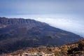 Cha das Caldeiras over the clouds view from Pico do Fogo in Cape Verde Royalty Free Stock Photo