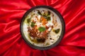 Chaat Dahi vada AKA Dahi Bhalla, Doi Bora, mosaru vade, Dahi Bara, thayir vadai, perugu vada Royalty Free Stock Photo