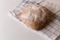 Chabata bread fresh on towel on white background Royalty Free Stock Photo