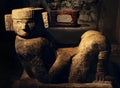 Chac Mool and the red tiger sculpture in Kukulkan pyramid Royalty Free Stock Photo