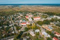 Chachersk, Gomel Region, Belarus. Aerial View Of Skyline Cityscape. Old City Hall. Town Hall. Historical Heritage In