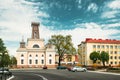 Chachersk, Gomel Region, Belarus. Famous Landmark - Old City Hall In Spring Day In Chechersk. Town Hall.