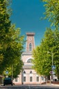 Chachersk, Gomel Region, Belarus. Famous Landmark - Old City Hall In Spring Day In Chechersk. Town Hall.