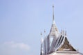 Chachoengseo, Thailand-February 3, 2019: White Buddhist temple roof