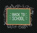 Chack icon set of back to school around green board vector design Royalty Free Stock Photo