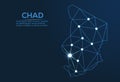 Chad communication network map. Vector low poly image of a global map with lights in the form of cities. Map in the form of a