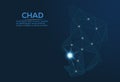 Chad communication network map. Vector low poly image of a global map with lights in the form of cities. Map in the form of a