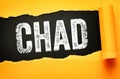 Chad country name presented with rough textured typography on torn paper background, minimal geographic concept emphasizing Royalty Free Stock Photo