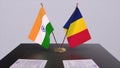 Chad and India national flags. Partnership deal 3D illustration, politics and business agreement cooperation