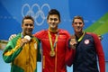 Chad le Clos of South Africa L, Olympic champion Yang Sun of China and Conor Dwyer of USA during medal ceremony