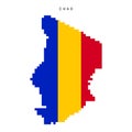 Chad pixel flag map icon. Flat vector illustration isolated on white