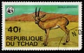 Chad postage stamp featuring Gazella Leptoceros. Antelope in savannah on postage