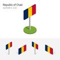 Chad Republic flag, vector set 3D isometric icons Royalty Free Stock Photo