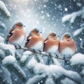 Chaffinches sit on snow covered beaches during cold spell Royalty Free Stock Photo