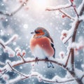 Chaffinches sit on snow covered beaches during cold spell Royalty Free Stock Photo