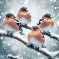 Chaffinches sit on snow covered beaches during cold spell Royalty Free Stock Photo