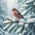 Chaffinches sit on snow covered beaches during cold spell Royalty Free Stock Photo