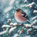 Chaffinches sit on snow covered beaches during cold spell Royalty Free Stock Photo