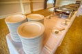 Chafing Dish glass plates at buffet Royalty Free Stock Photo