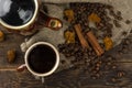 Chaga coffee with spice on the dark background
