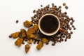 Chaga coffee with spice on the white background