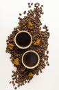 Chaga coffee with spice on the white background