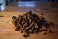 Chaga Mushroom chunks on wood table Royalty Free Stock Photo