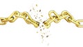 Chain breaking exploding  golden isolated -golden  3d rendering Royalty Free Stock Photo