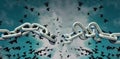 Chain breaking and birds escape to the sky - 3d rendeing Royalty Free Stock Photo