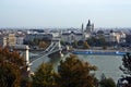 Danube river and the chain bridge in Budapest, Hungary.