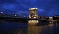 The Chain Bridge in Budapest, the capital of Hungary. in the night